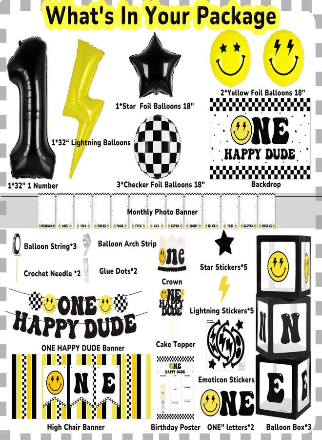 Kriyokiaa One Happy Dude 1st Birthday Decorations for Boy Smile Face Balloons Arch High Chair Banner Backdrop Birthday Party Supplies Backdrops - Image 2
